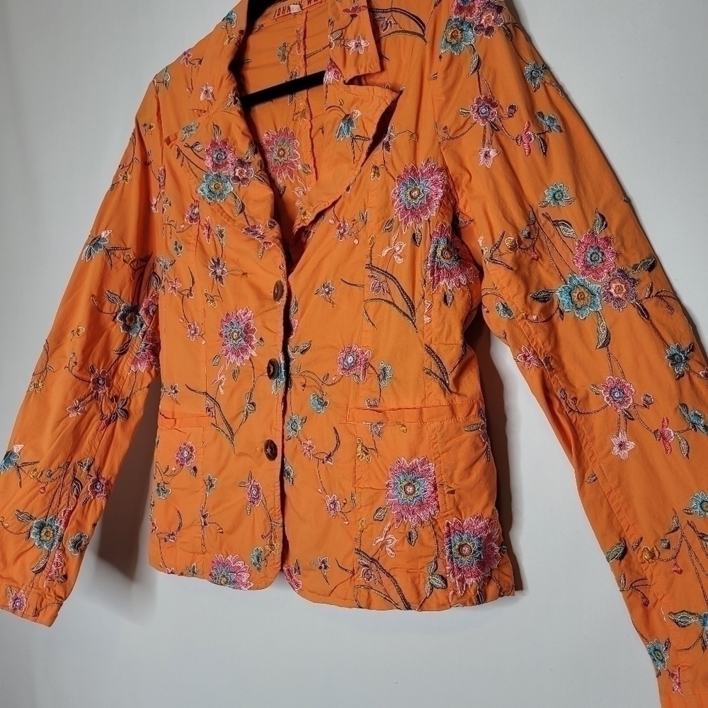 Johnny Was Orange Floral Embroidered Deconstructed Blazer - Picture 3 of 16
